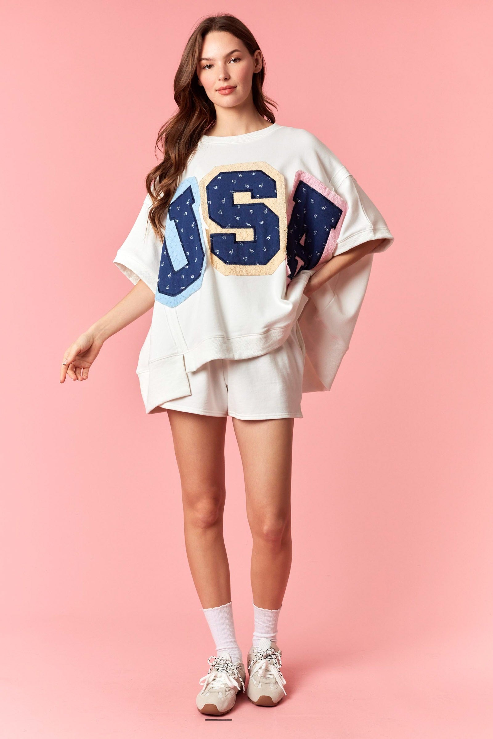 USA Patchwork Oversized Top IKT200989-04