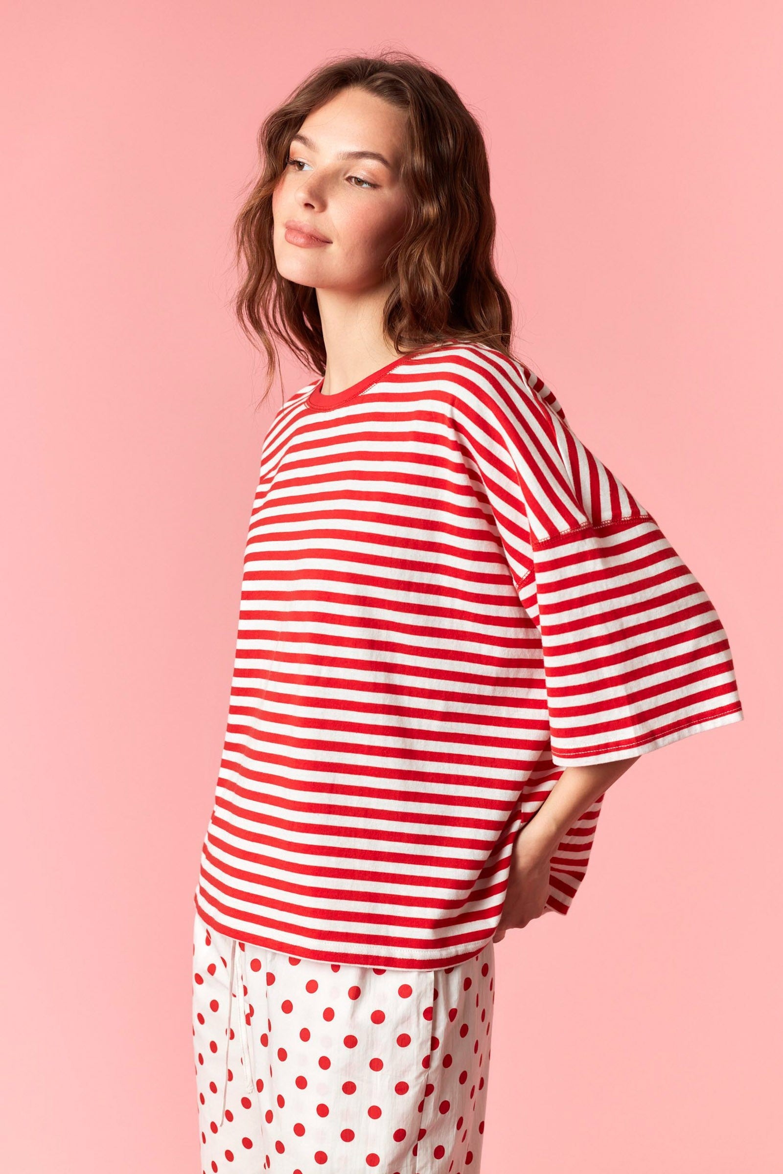 Red Striped Crop Tee IKT300873-01