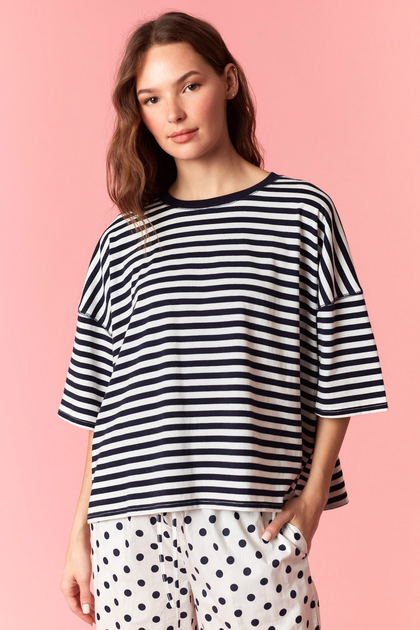 Blue Striped Crop Tee IKT300873-01