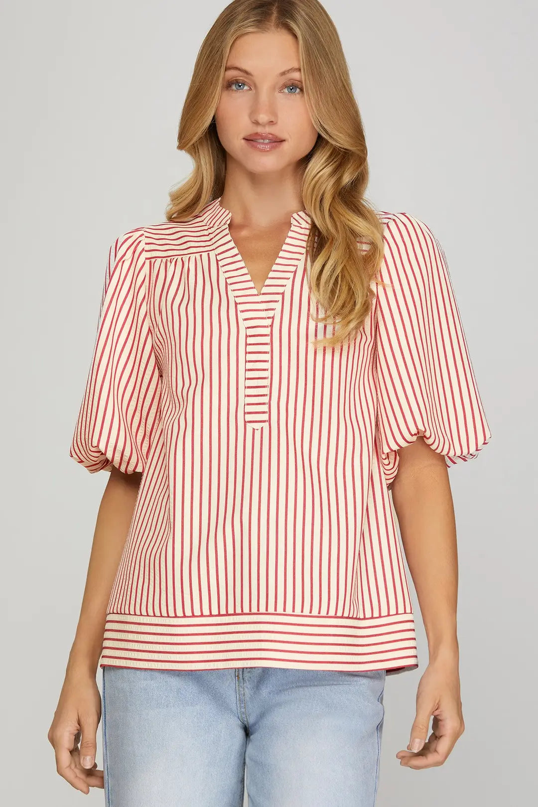Red Bubble Sleeve Blouse SY7821