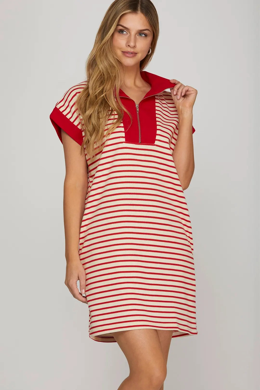 Red T-shirt Collar Dress SY8721