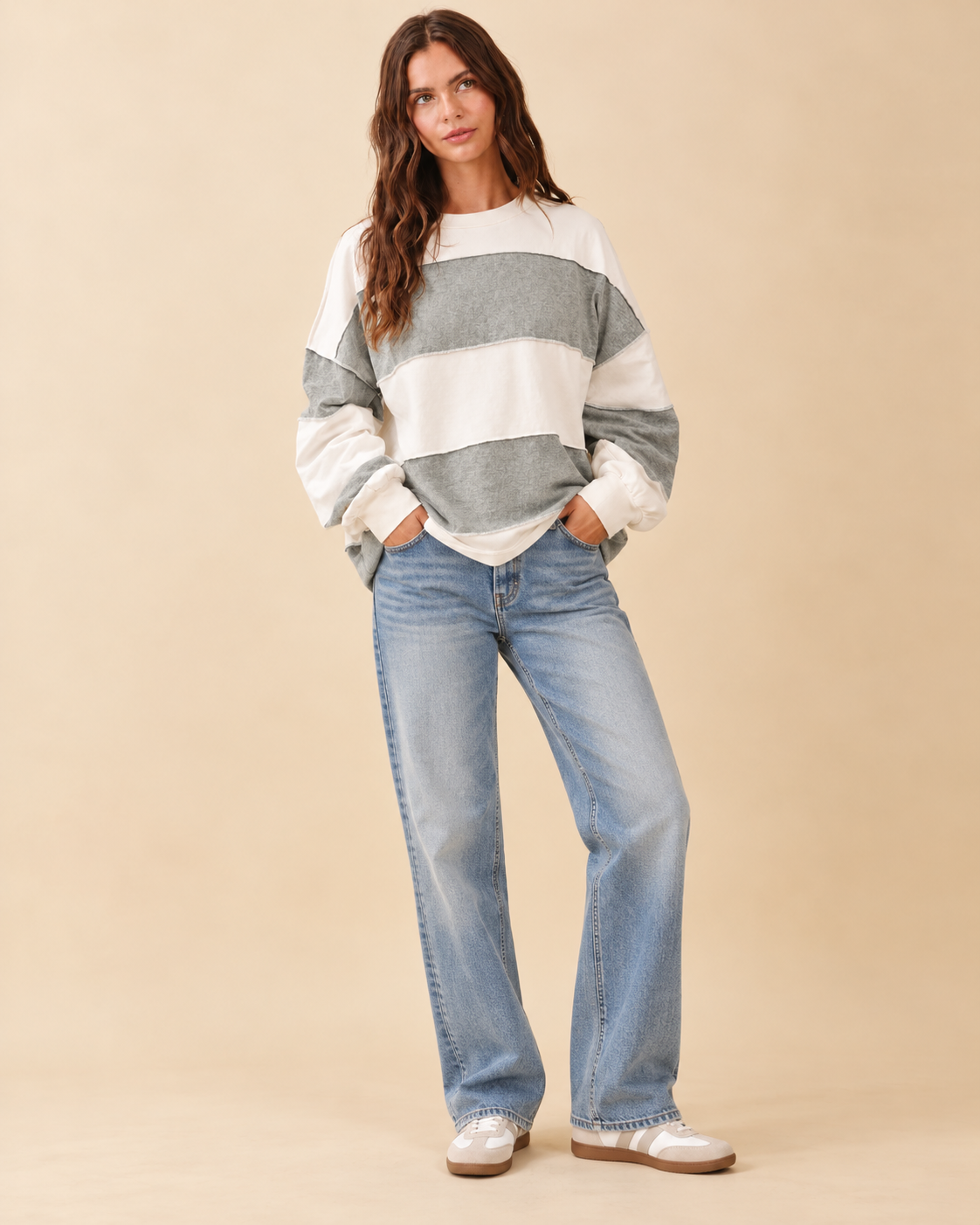 Grey Oversized Long Sleeve Pullover 8551GN