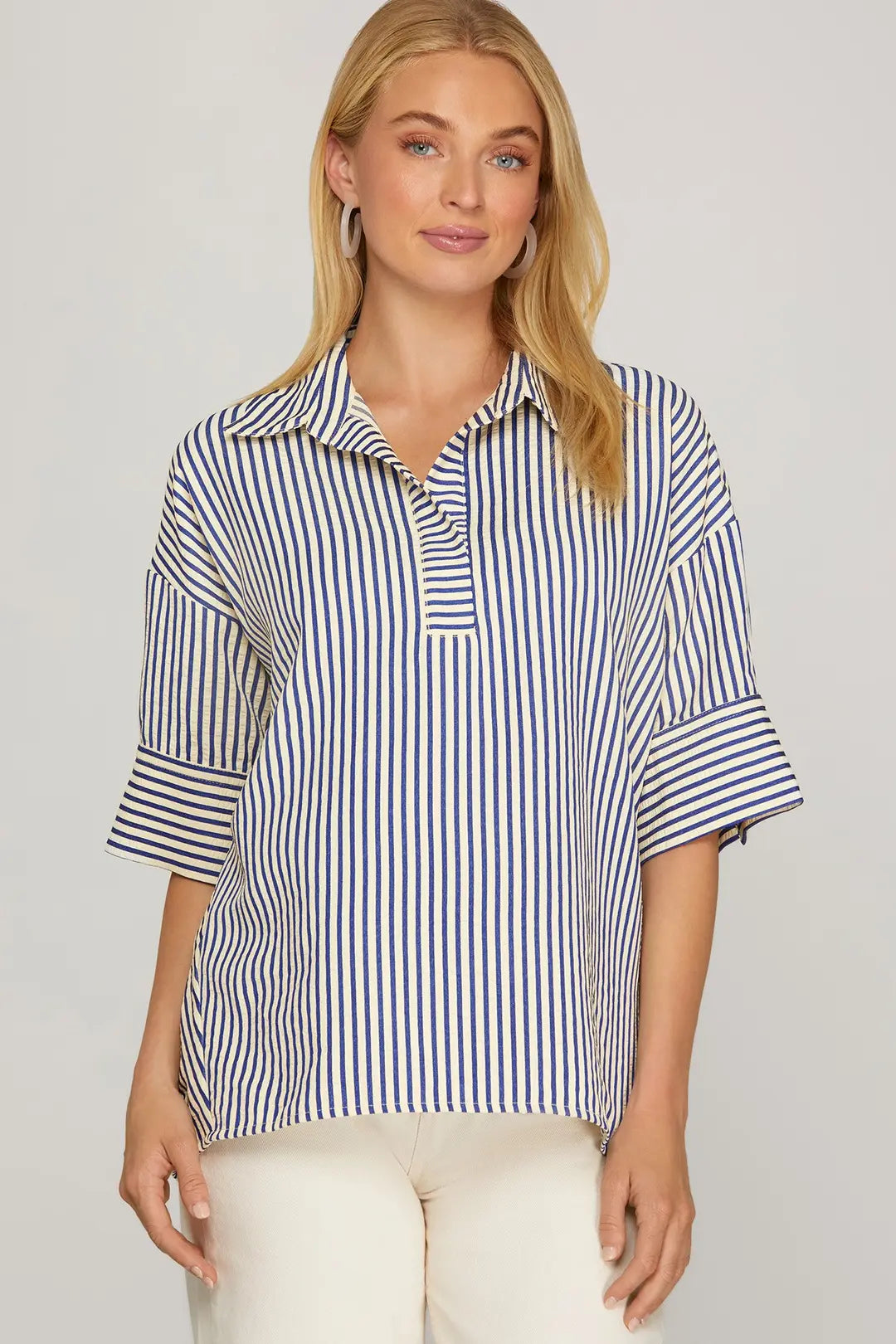 Navy Oversized Striped Top SY9174R