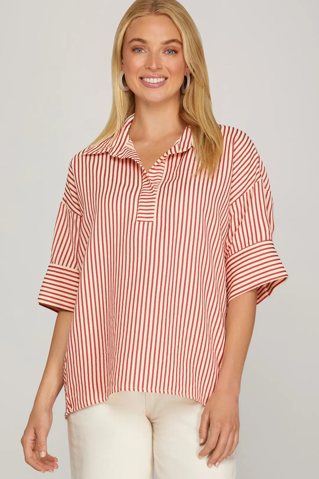 Red Oversized Striped Top SY9174R