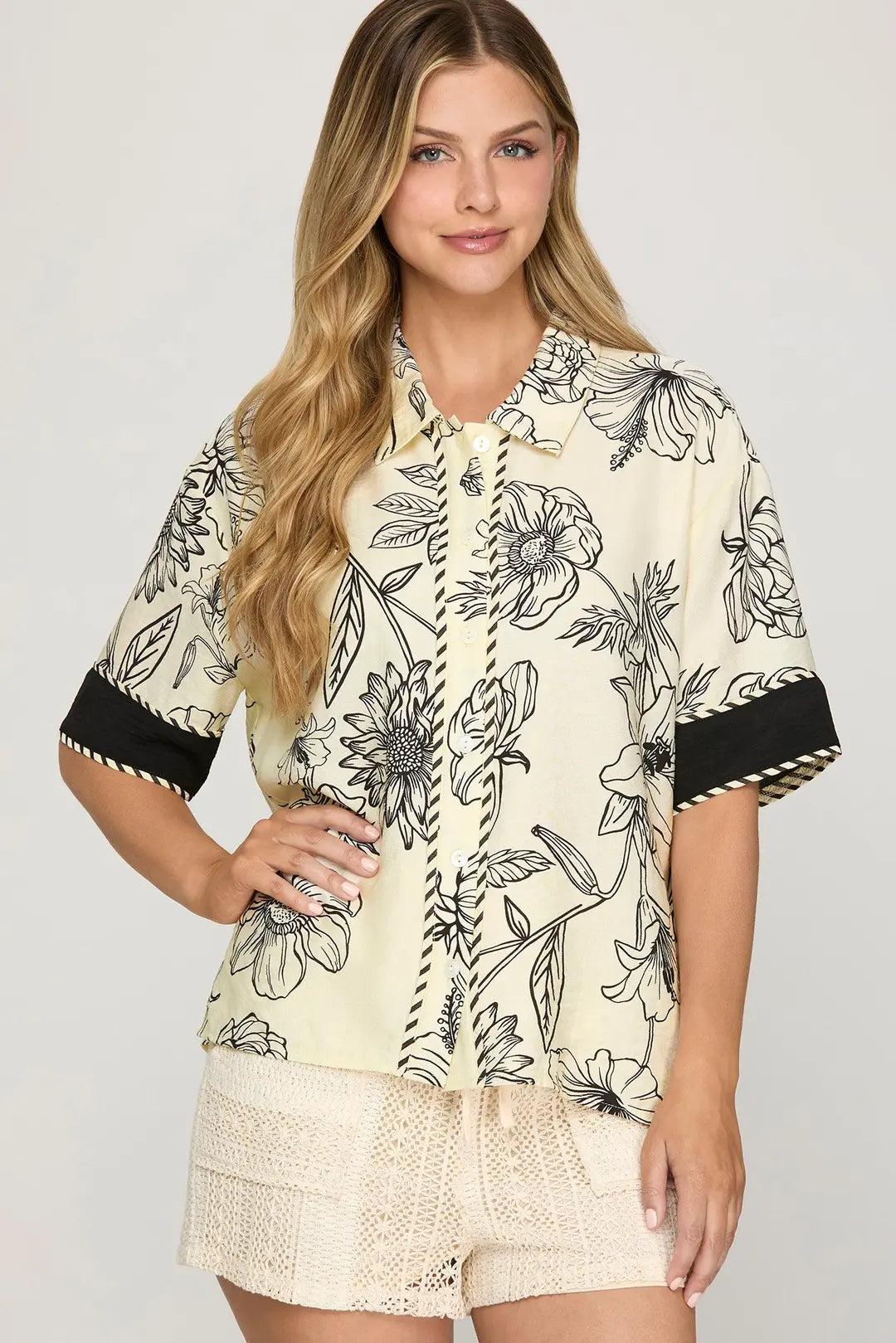 Woven Contrast Top SY9657-T