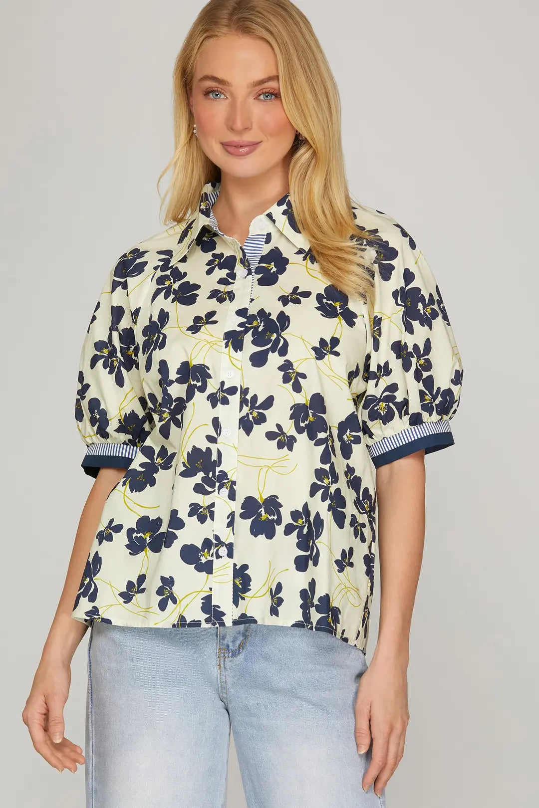 Navy Floral Blouse ST1104
