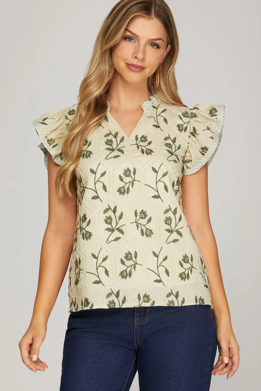Sage Flutter Sleeve Top ST1376