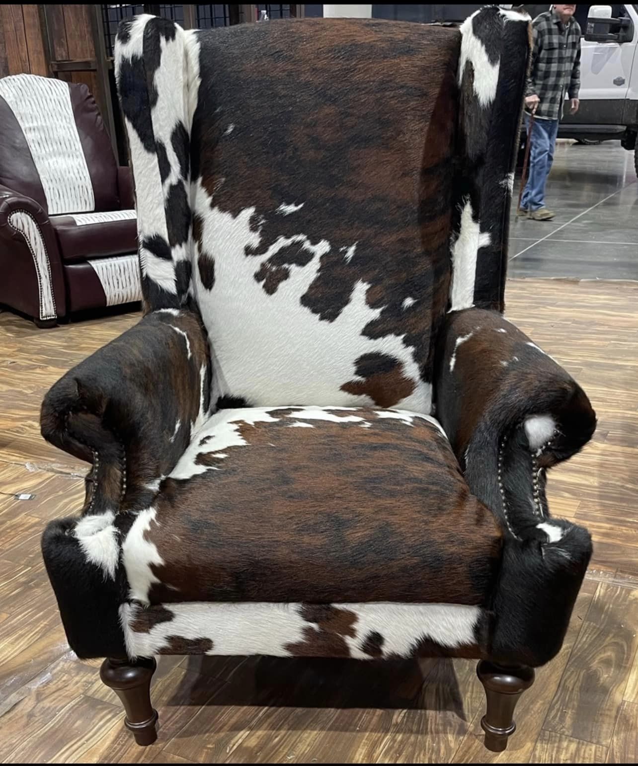 Custom Yellowstone Cowhide Wingback Chair