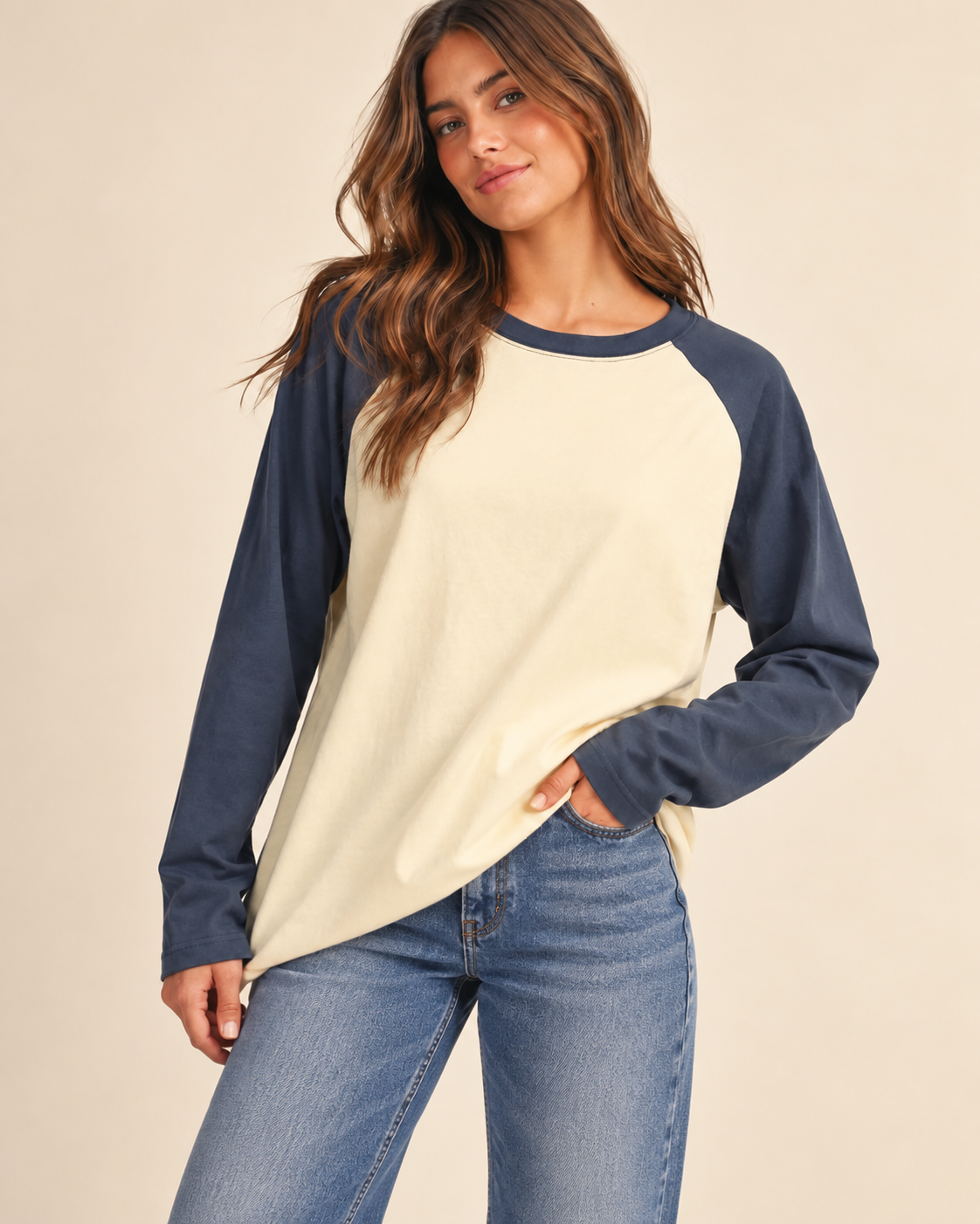 Navy Long Sleeve Baseball Tee 8722IN