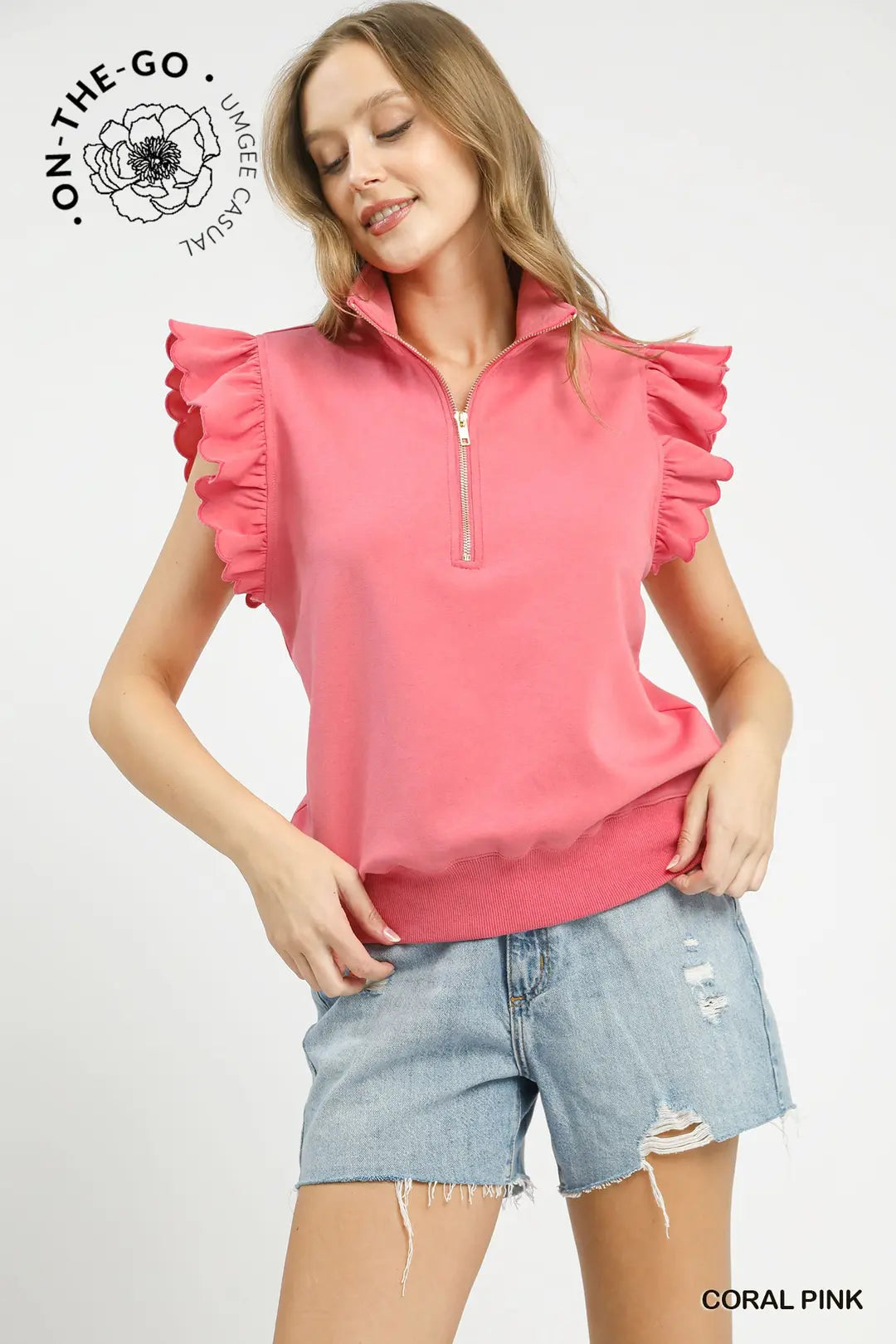 Pink Ruffled Zip-Up Sweatshirt XC4719-T