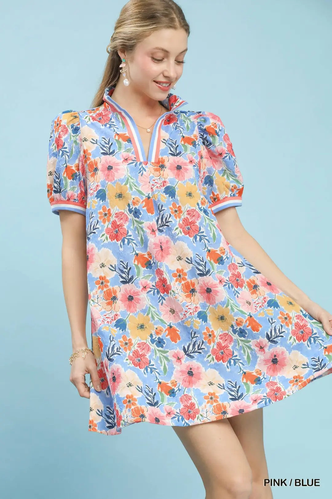 Floral Print High Neck Mini Dress K0066