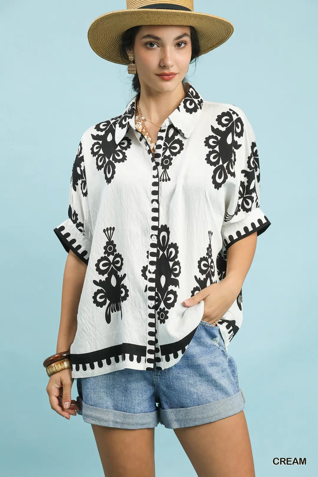 White Oversized Abstract Top K0089