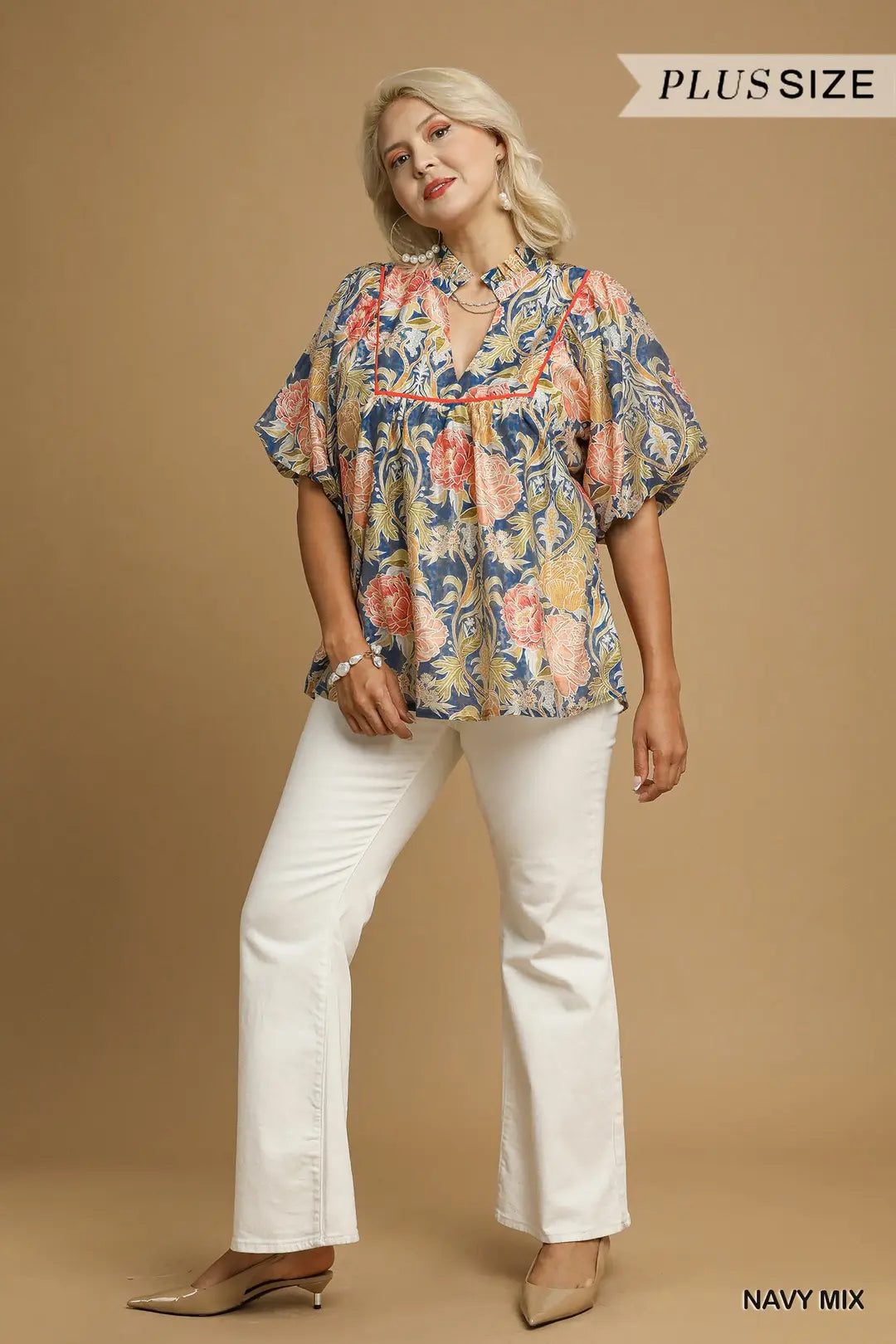 Floral Puff Sleeve Peasant Top WK0563