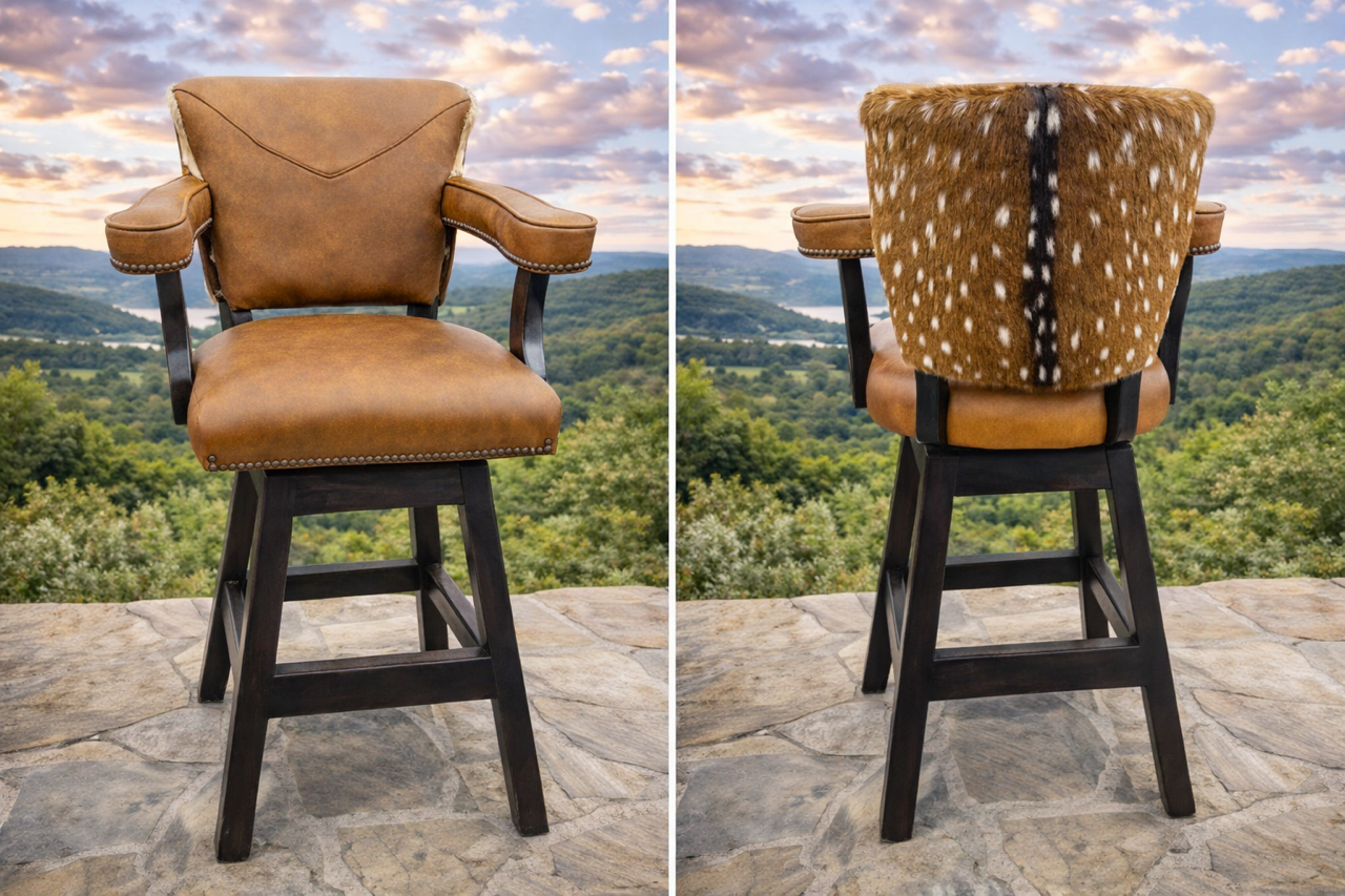 Custom Leather Swivel Bar Stools Axes Accents