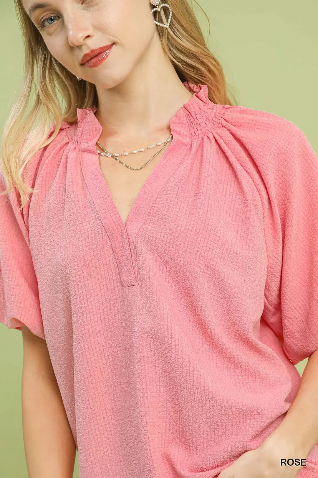 Rose Scalloped Hem Textured Blouse C5723