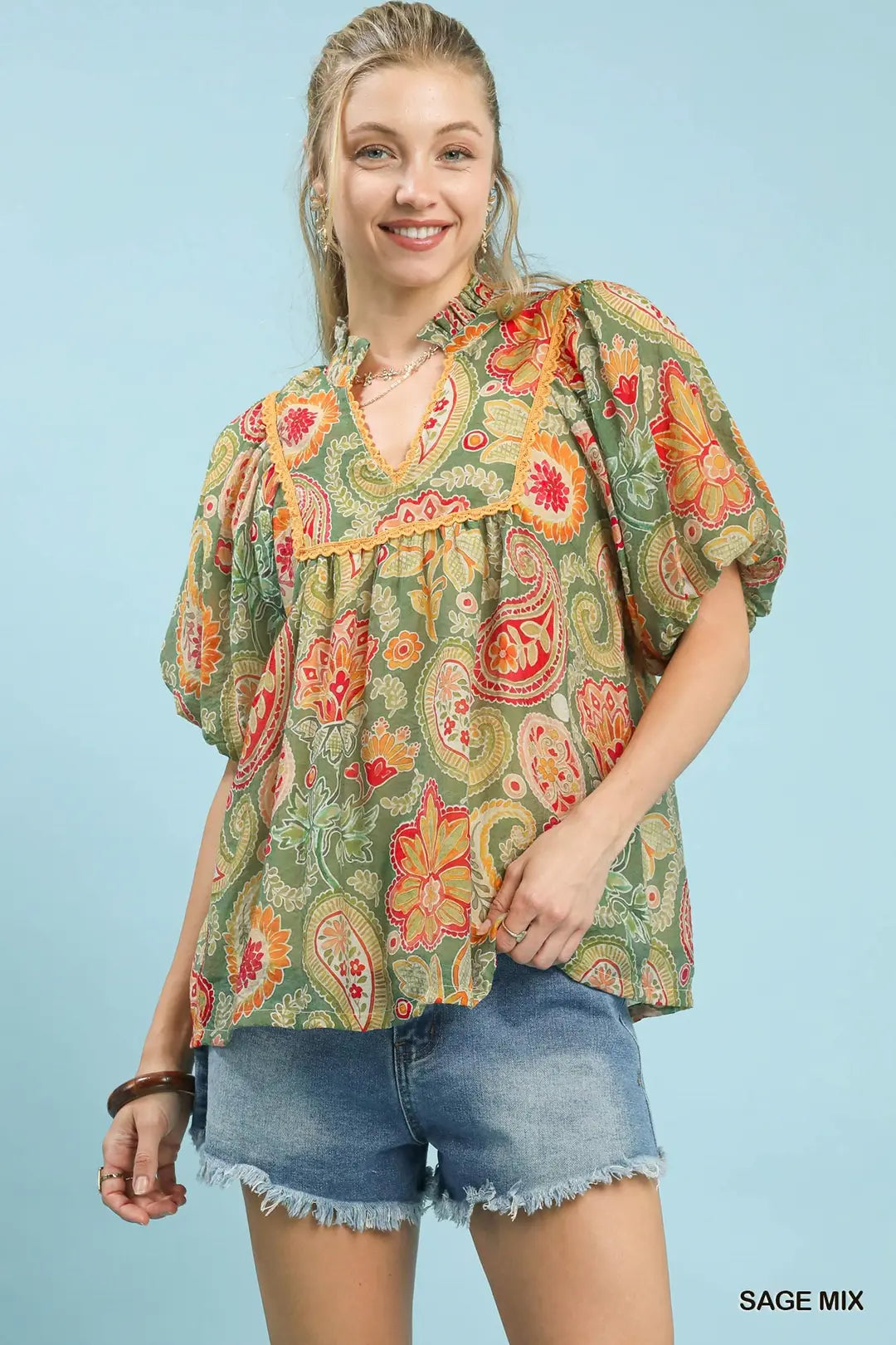 Sage Mix Paisley Blouse K1456