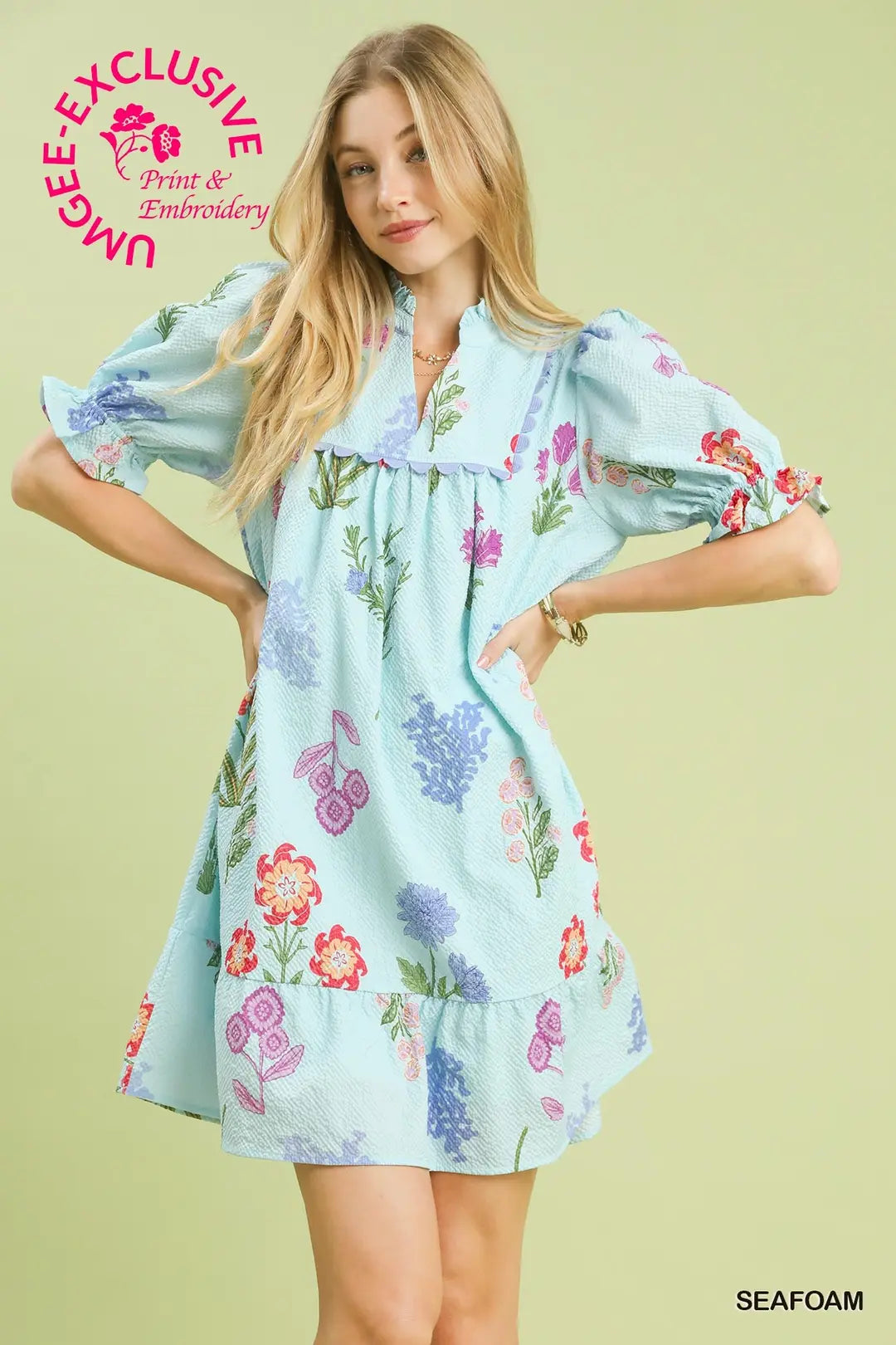 Multi Flower Print V-Neck Dress C5764