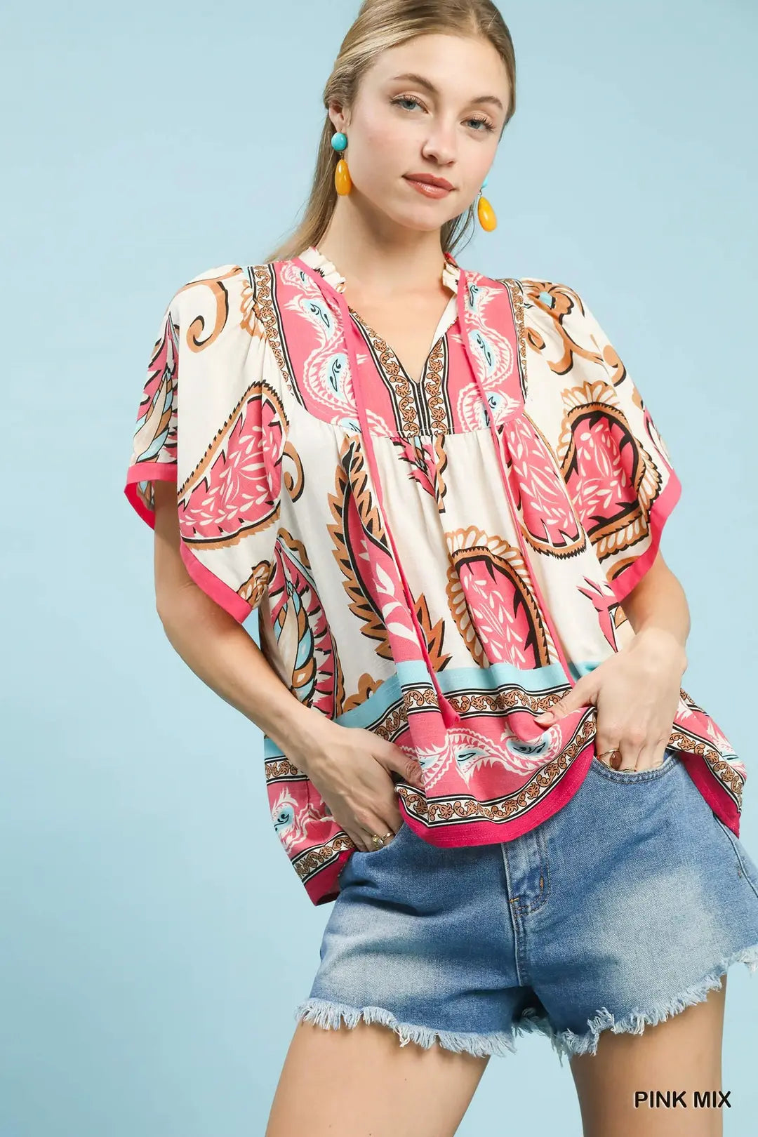 Mix Paisley Border Tassel Top K1514