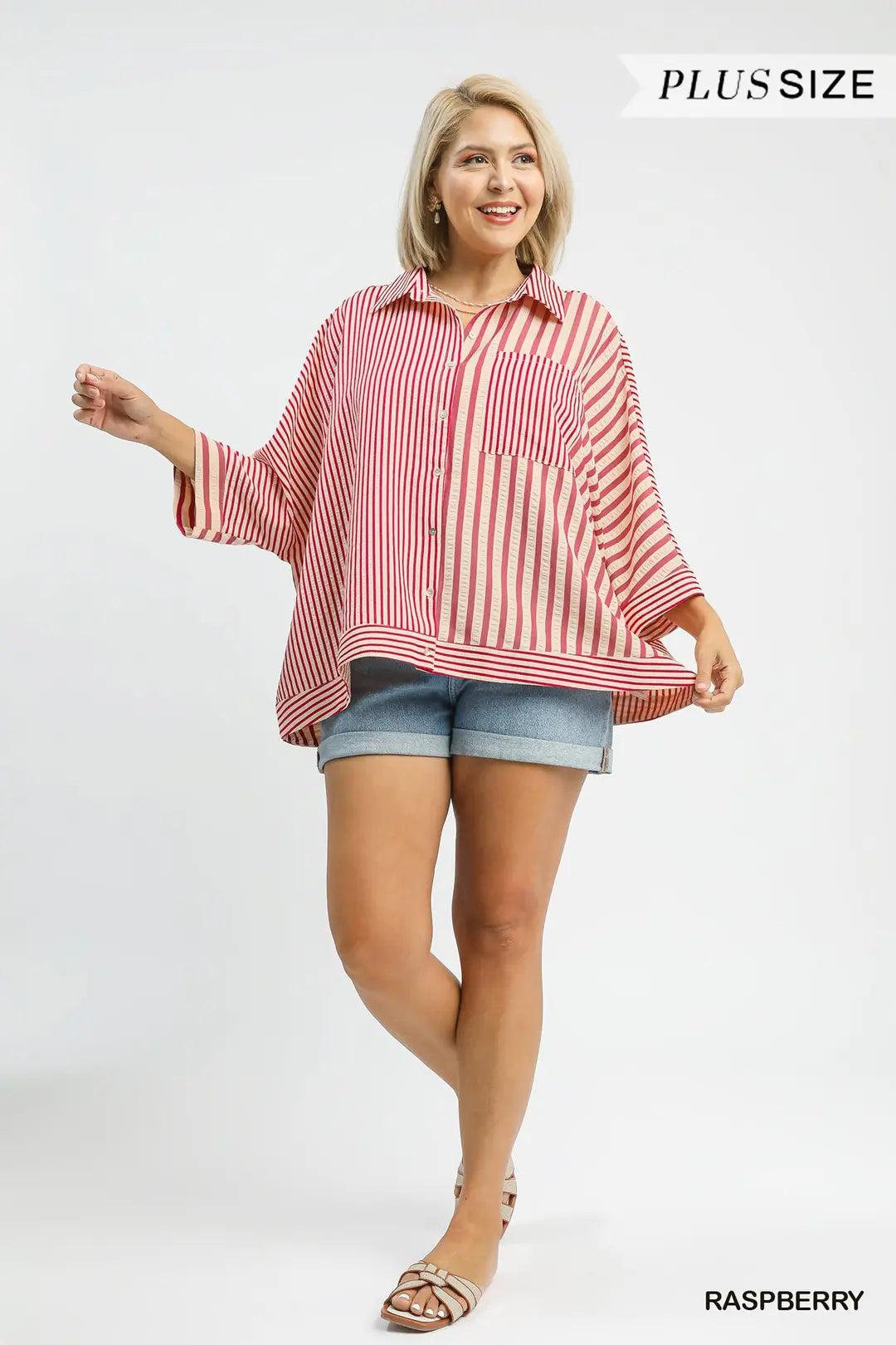 Raspberry Oversized Striped Top WC5821