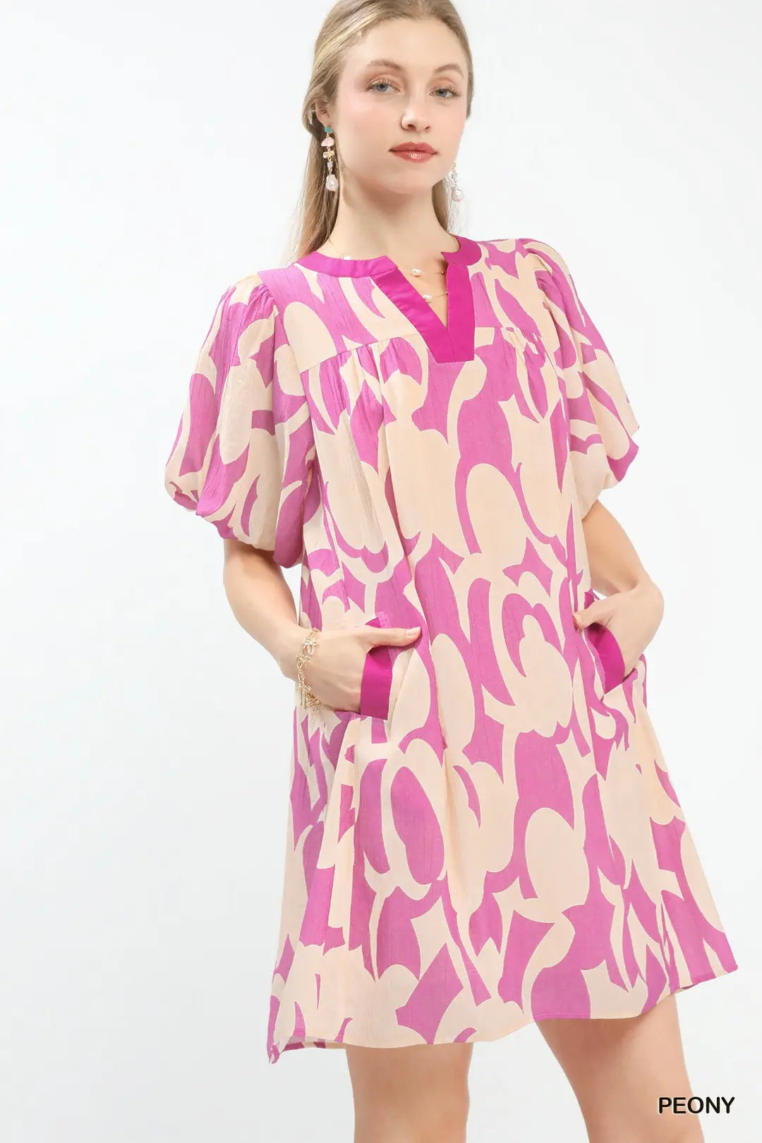Abstract Print Puff Sleeve C6017