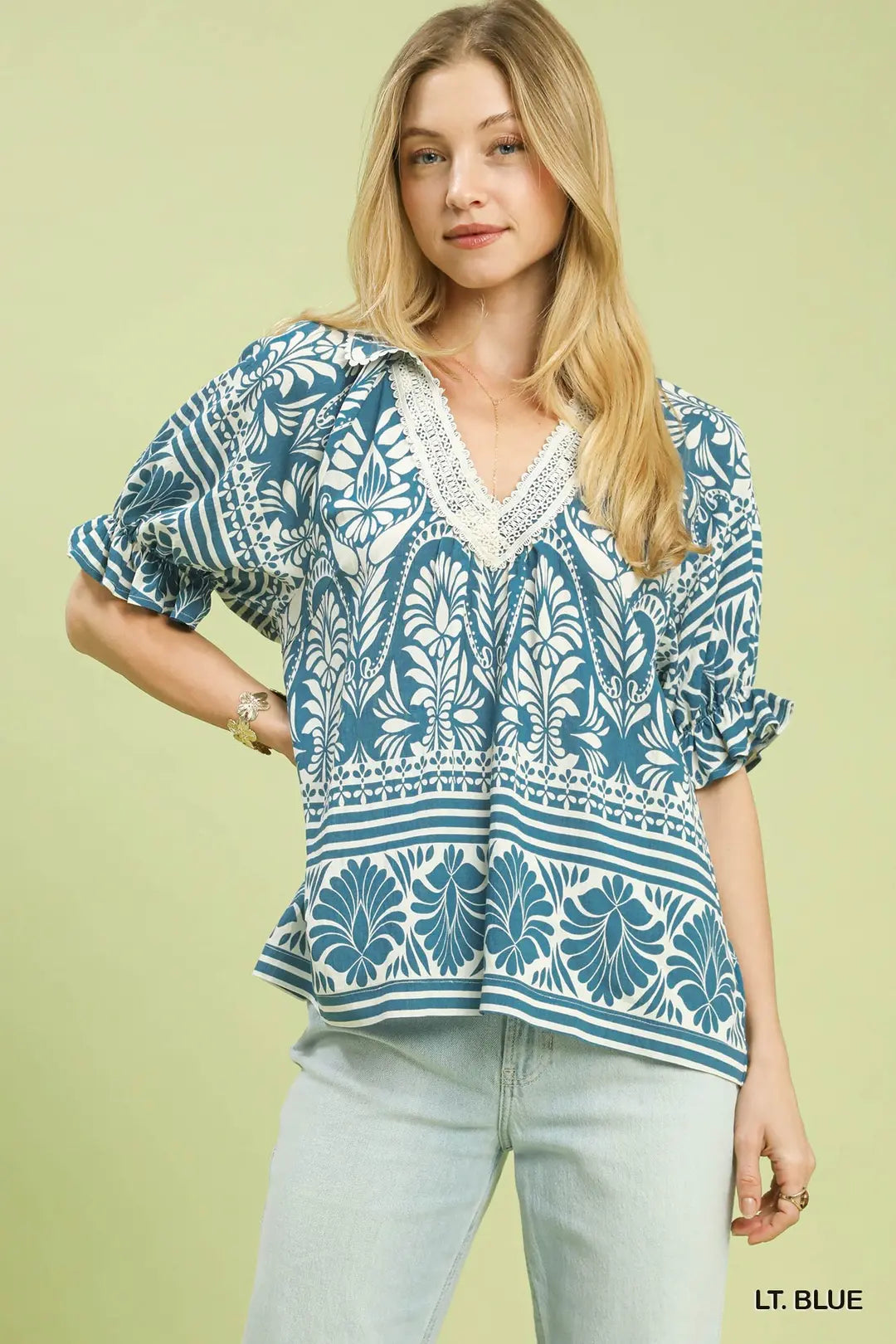 Blue Border Print Top K1854