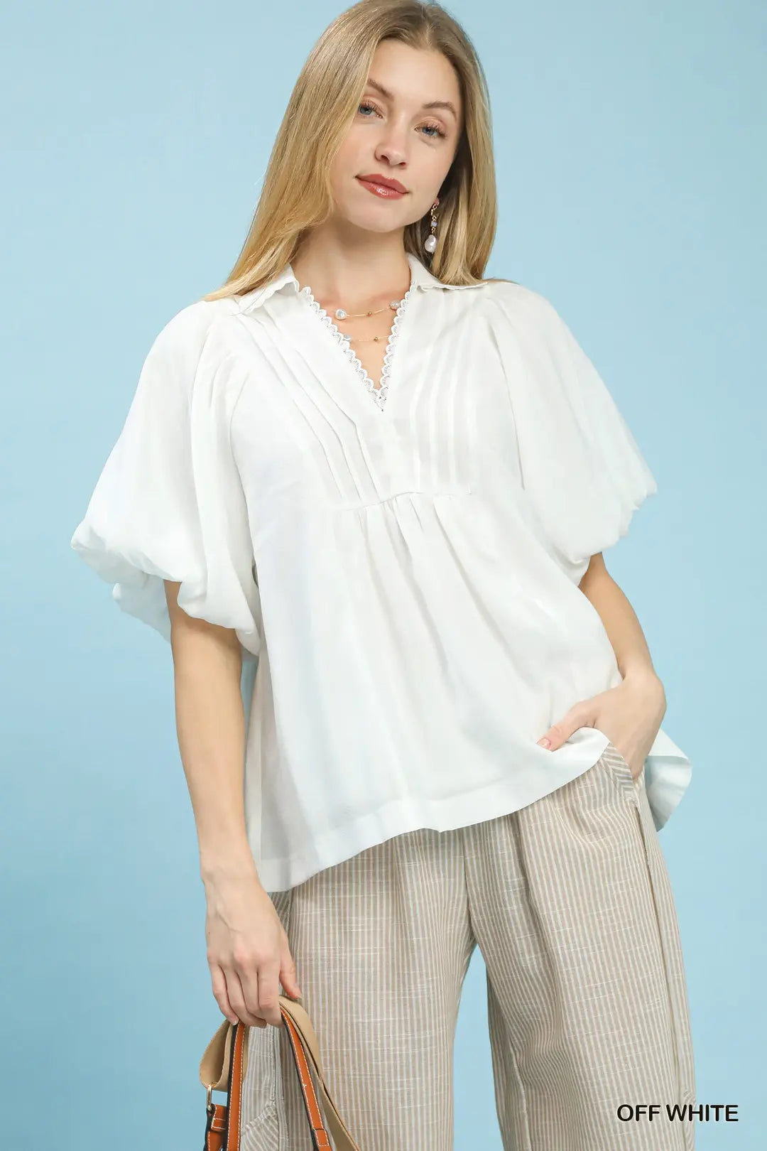 Pleated V-Neck Blouse K1639