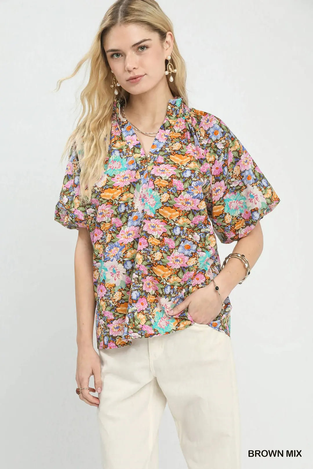Mix Floral Short Sleeve Top C6087