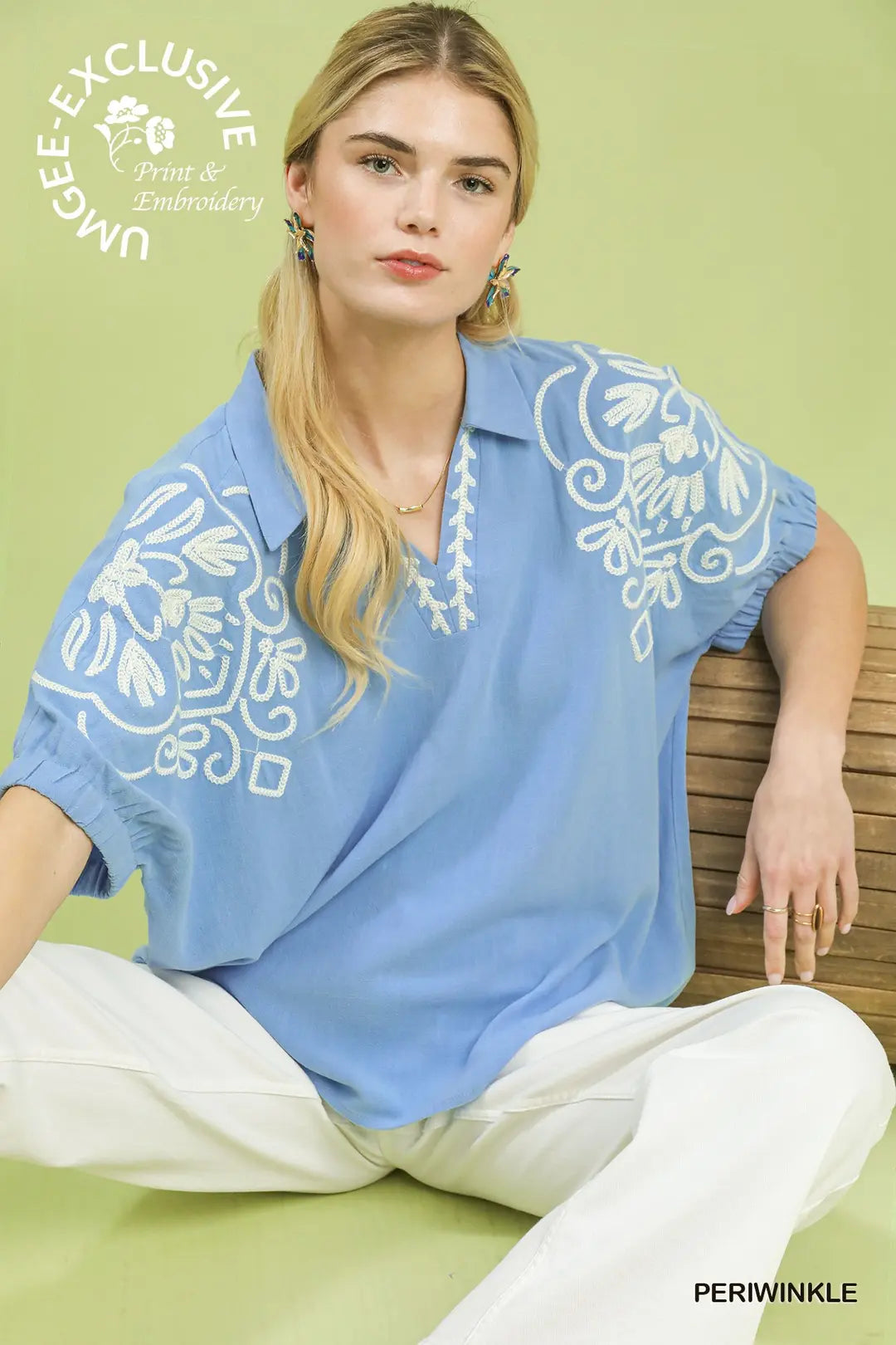 Periwinkle Floral Embroidered Top C6184