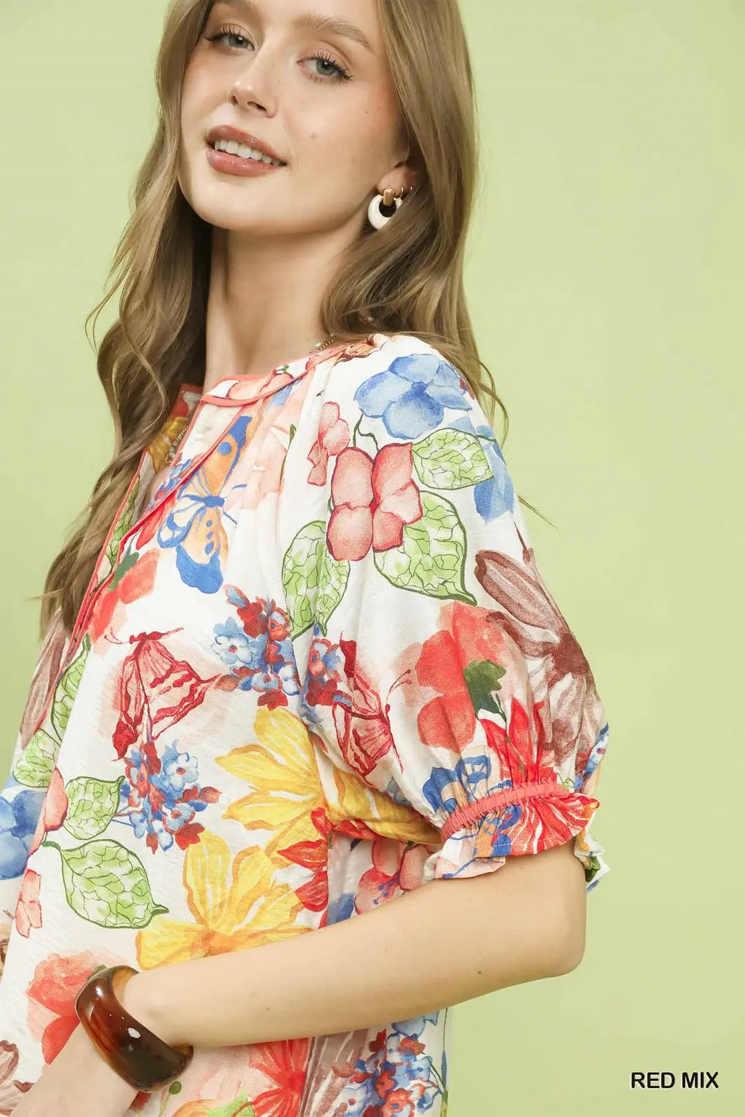 Watercolor Floral Print Top D1008
