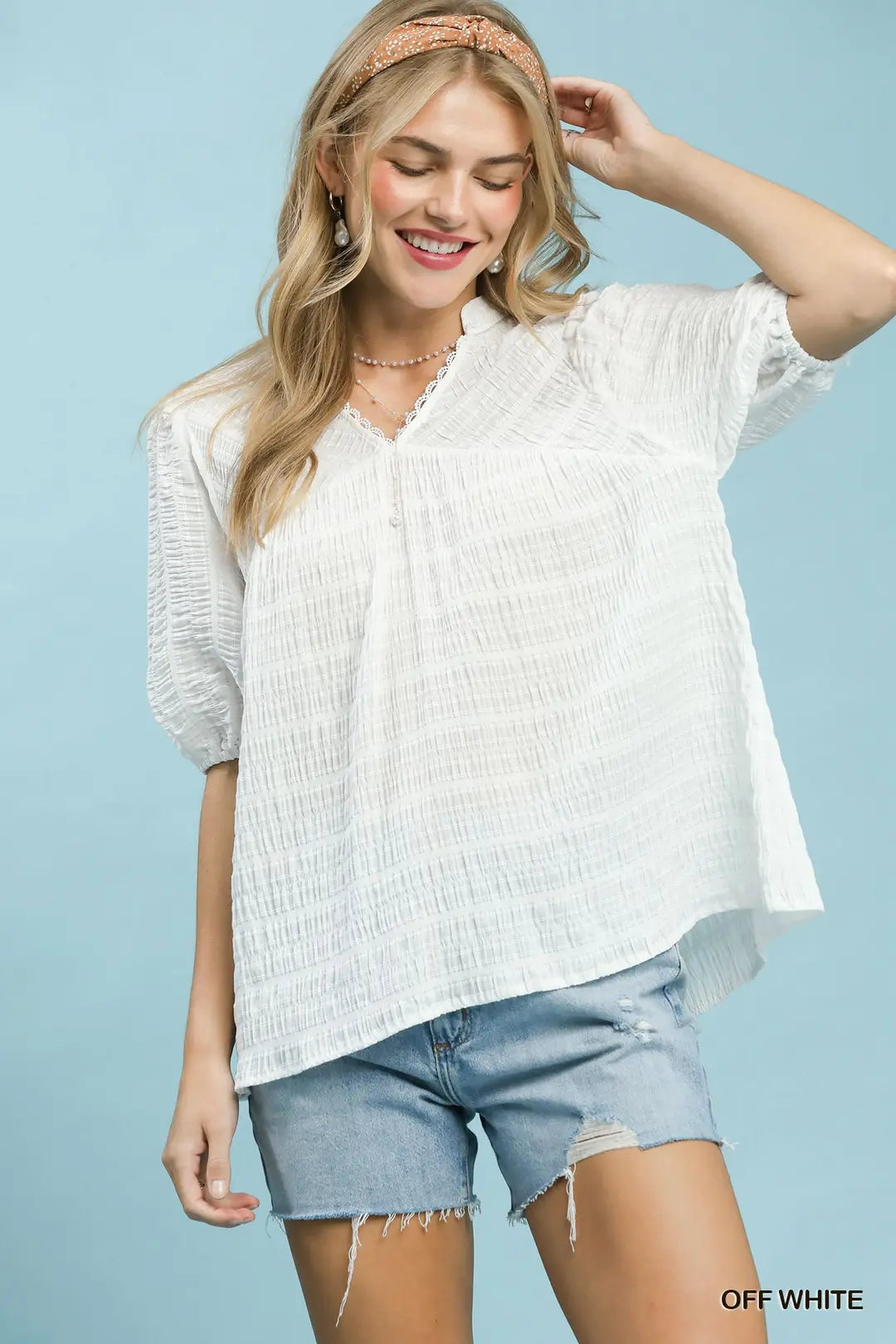 Textured Puff Sleeve Top C6344