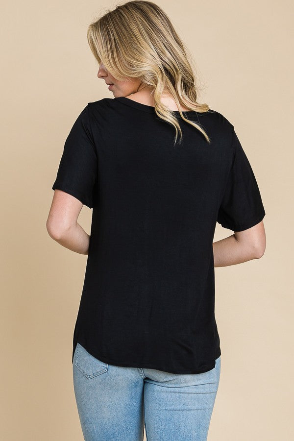 Willow Marie V Neck Twist Detail Flare Sleeve Top in Black