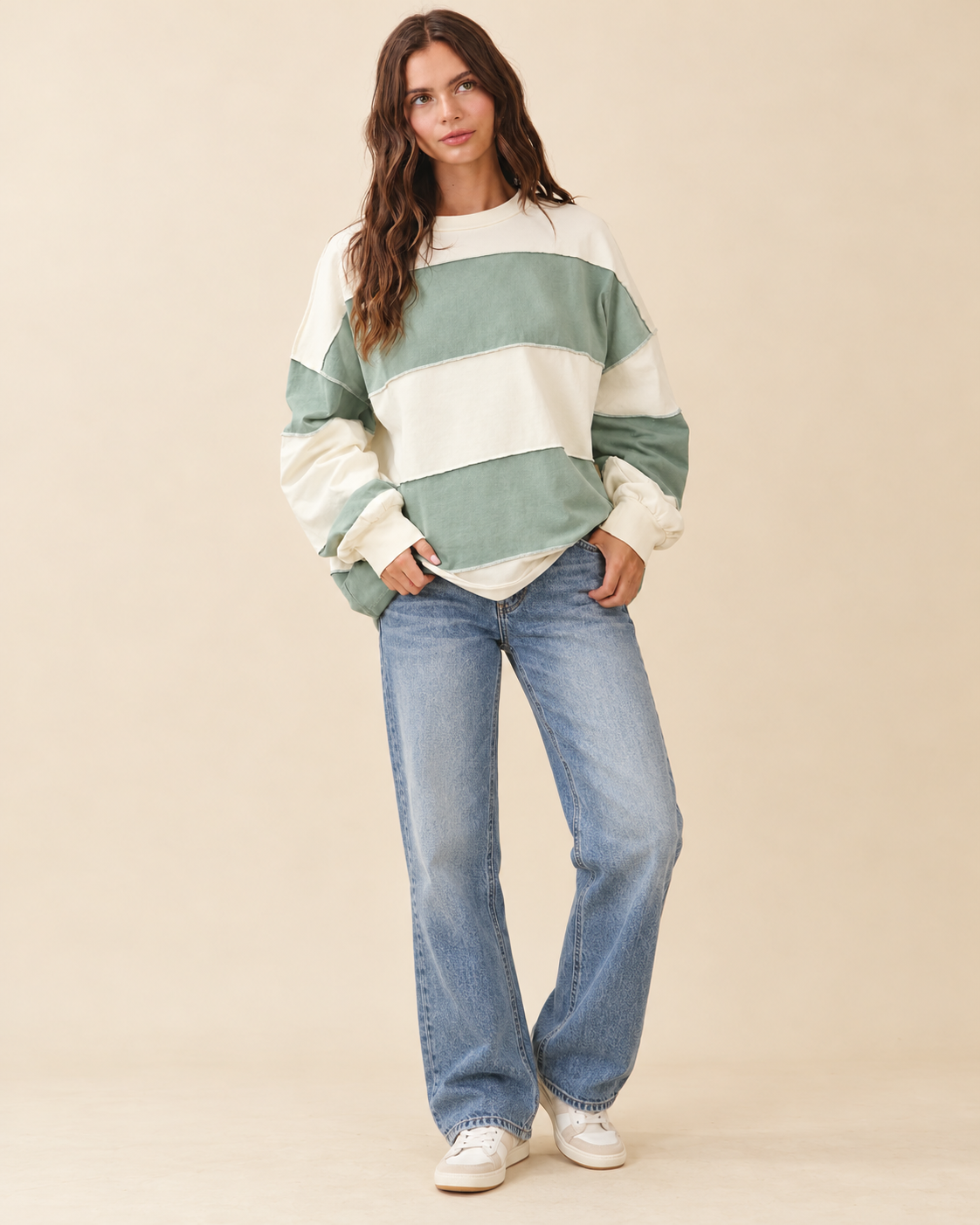 Green Oversized Long Sleeve Pullover 8551GN
