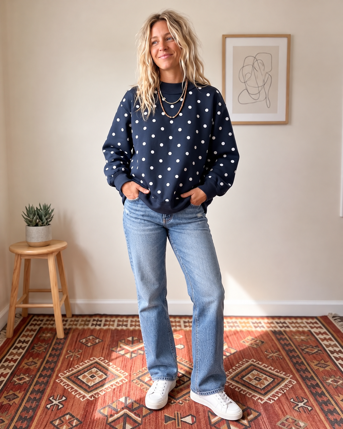 Navy Polka Dot Scuba Pullover SNS2383