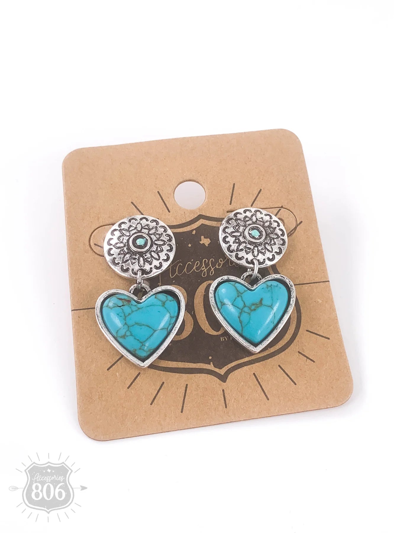 Turquoise Heart Drop Earring with Concho Post