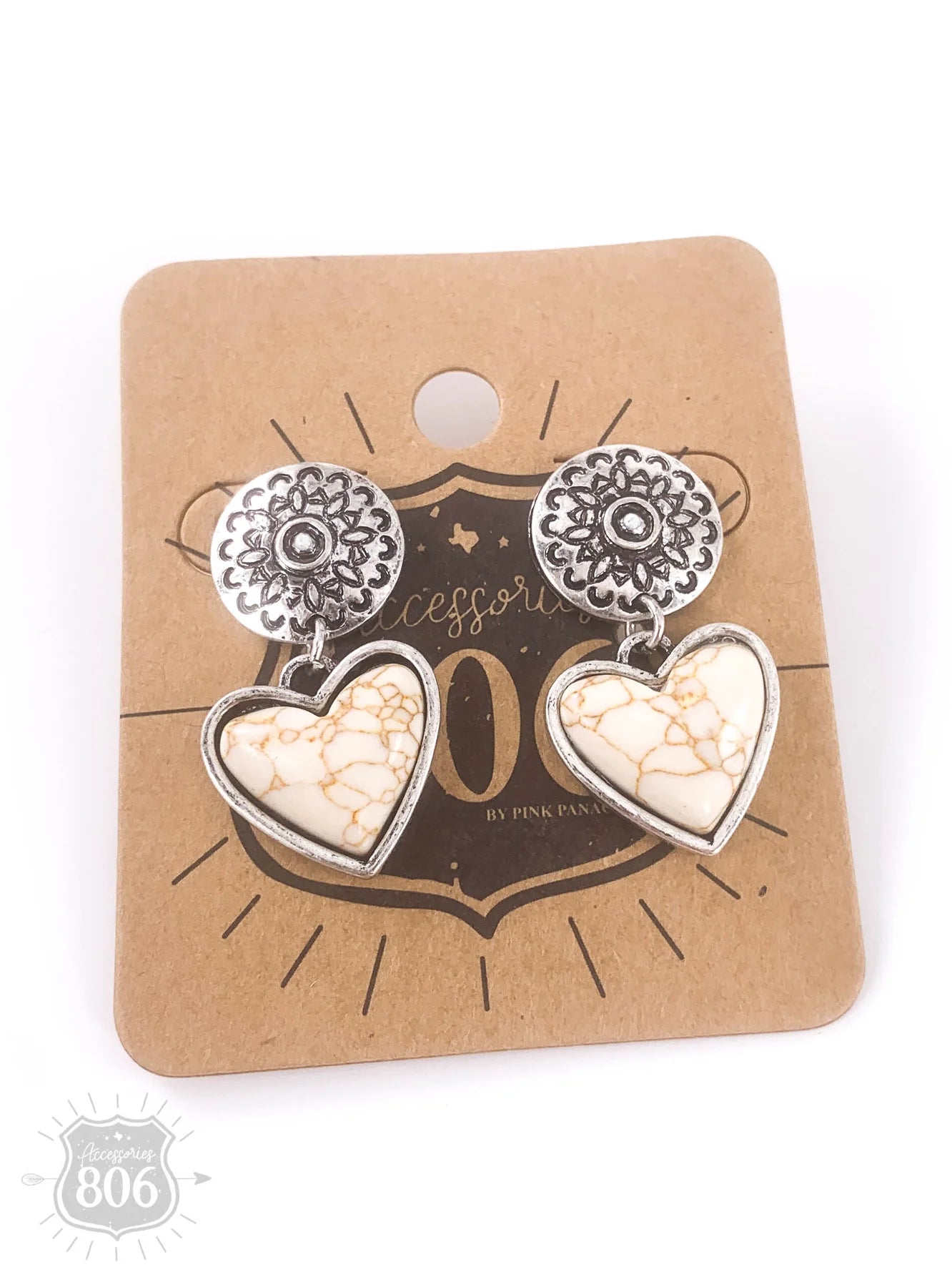 White Turquoise Heart Drop Earring with Concho Post