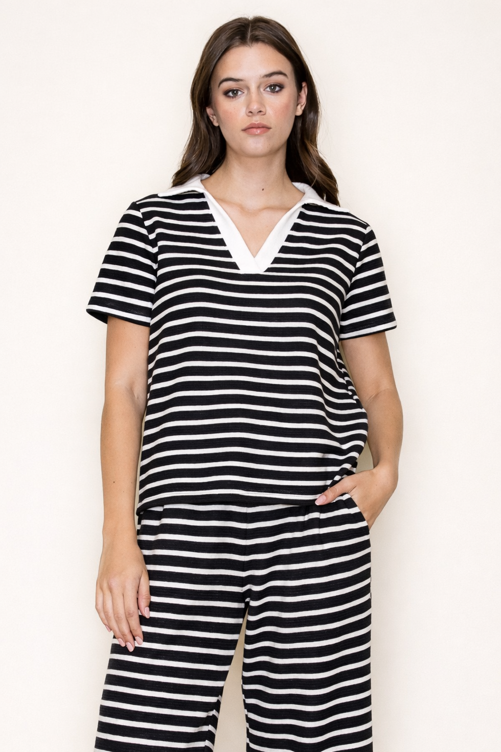 Black Striped Cloudy Knit Top T-41618