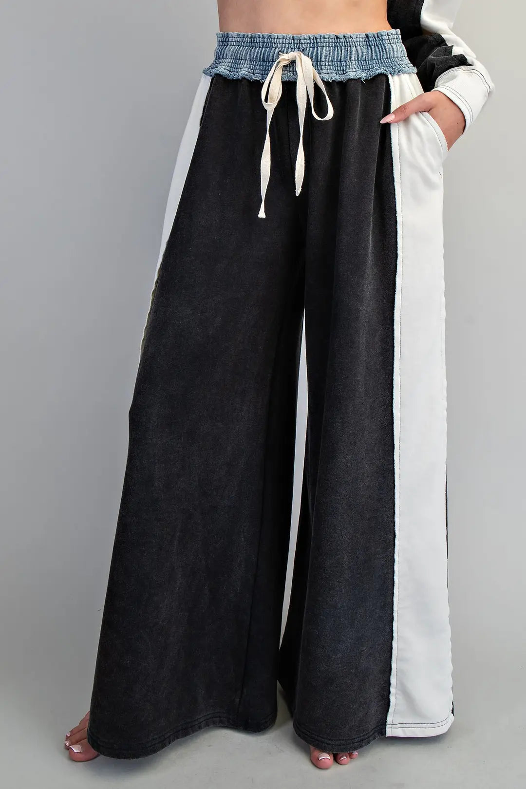 Black Color Block Drawstring Pants TK13004