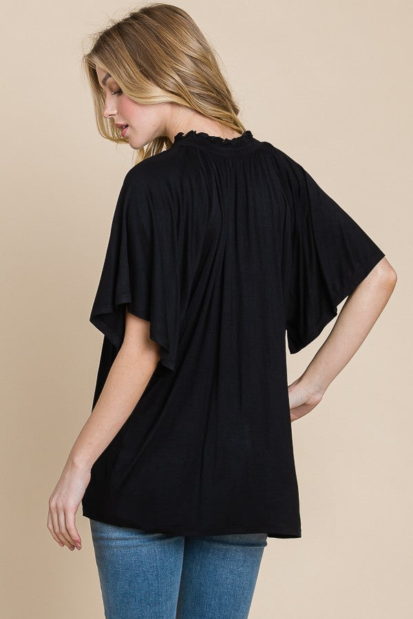 Willow Kate Peasant Flare Sleeve Top in Black