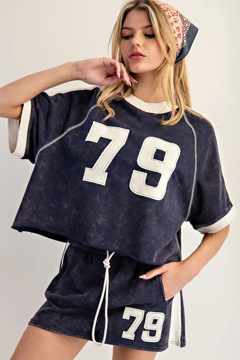 Navy Varsity Boxy Top TY13267