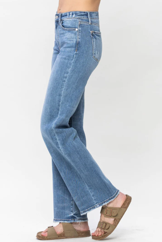 Judy Blue Mid-Rise Vintage Wash Wide Leg Jeans