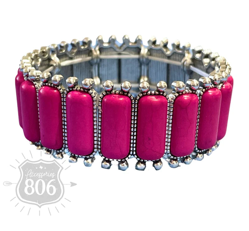 Rectangle Stone Stretch Bracelet in Pink