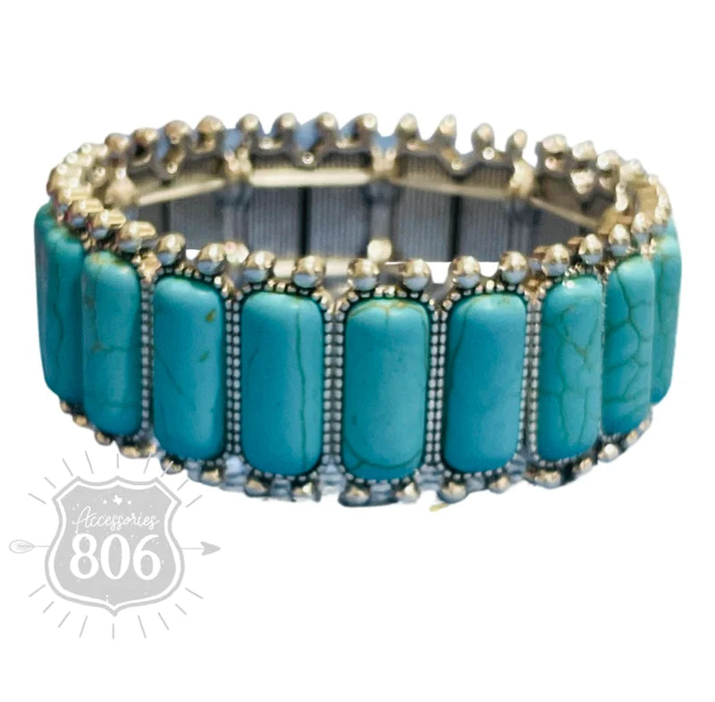 Rectangle Stone Stretch Bracelet in Turquoise