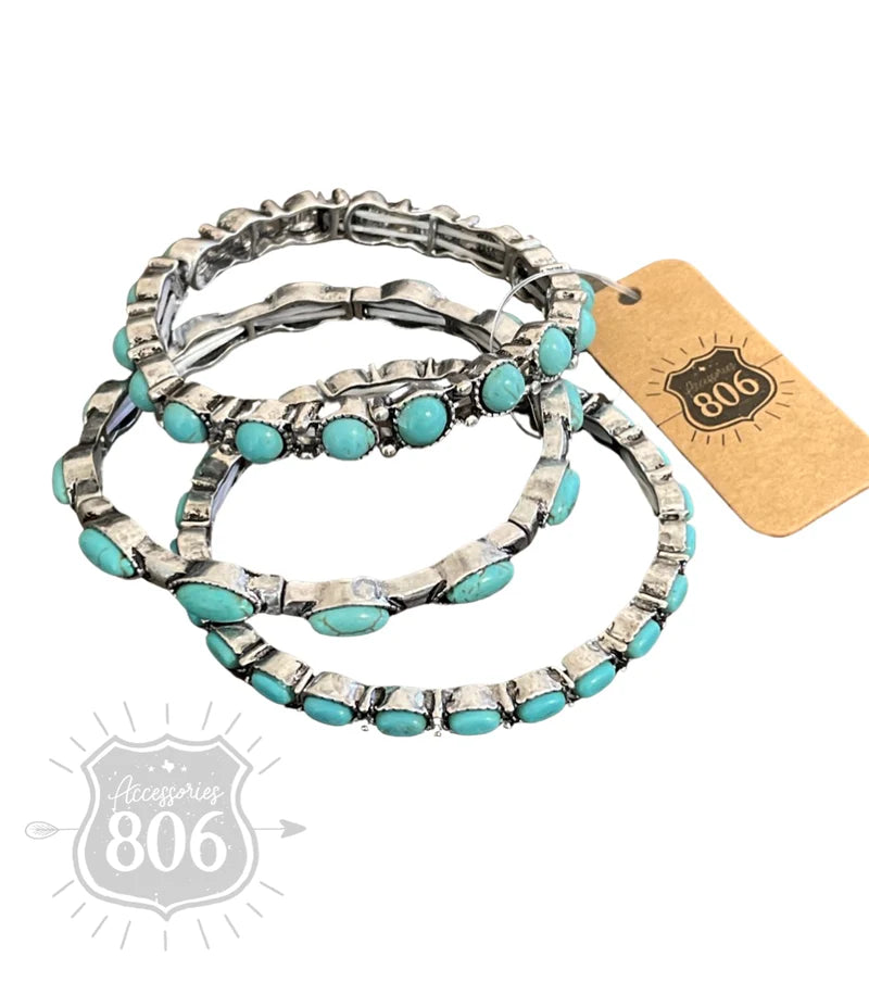 3-Piece Stretch Bracelet Set in Turquoise