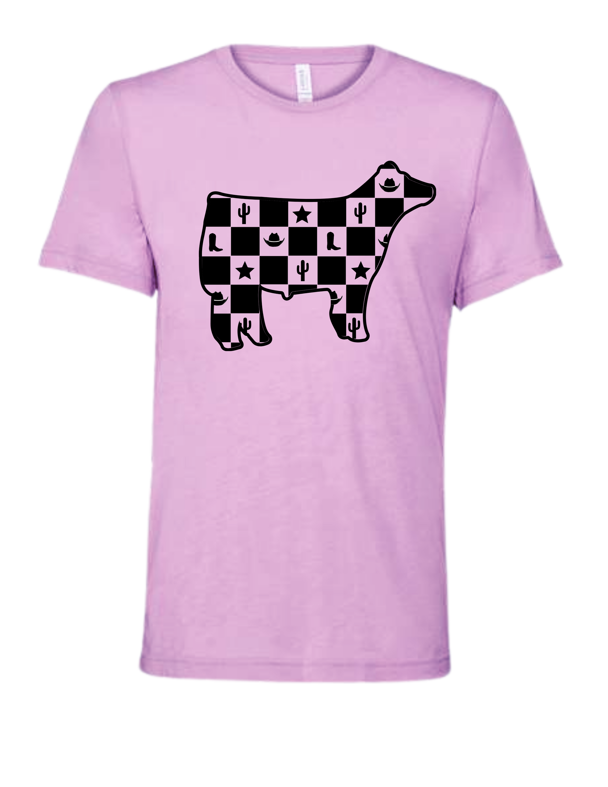 Checkered Cow Short Sleeve Shirt in Light Purple
