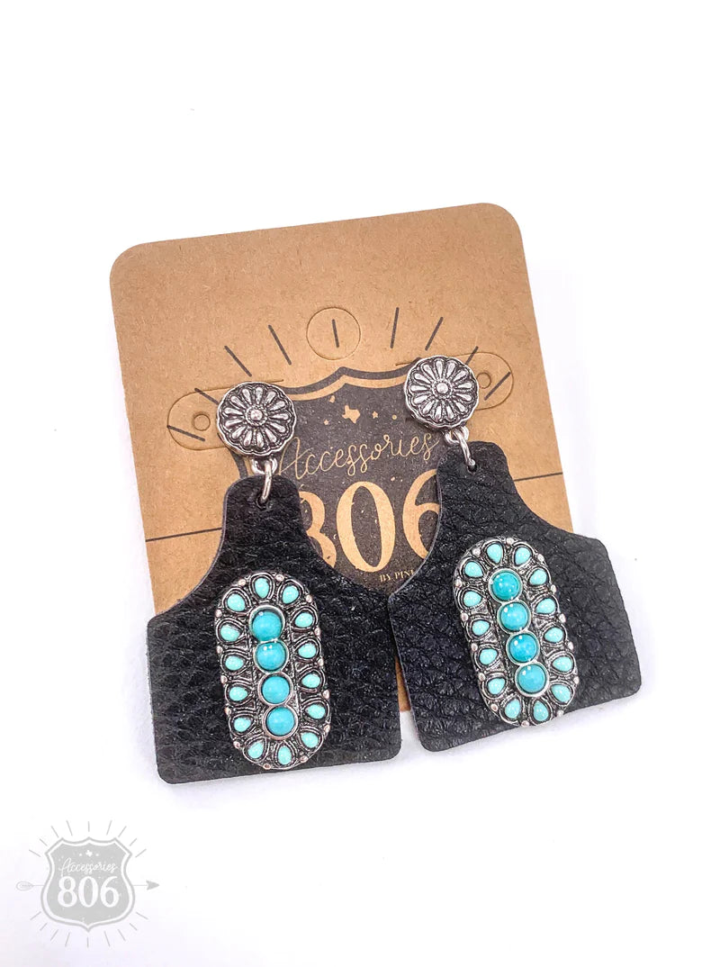 Ear Tag with Concho Stone Earrings