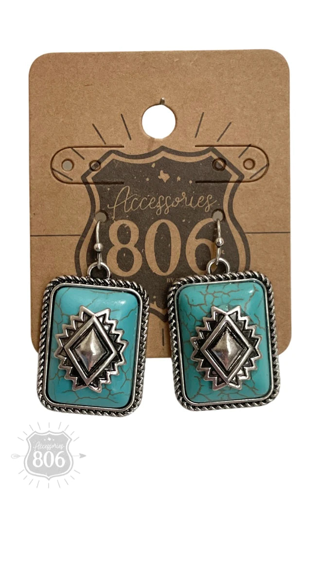 Rectangle Turquoise Aztec Earrings