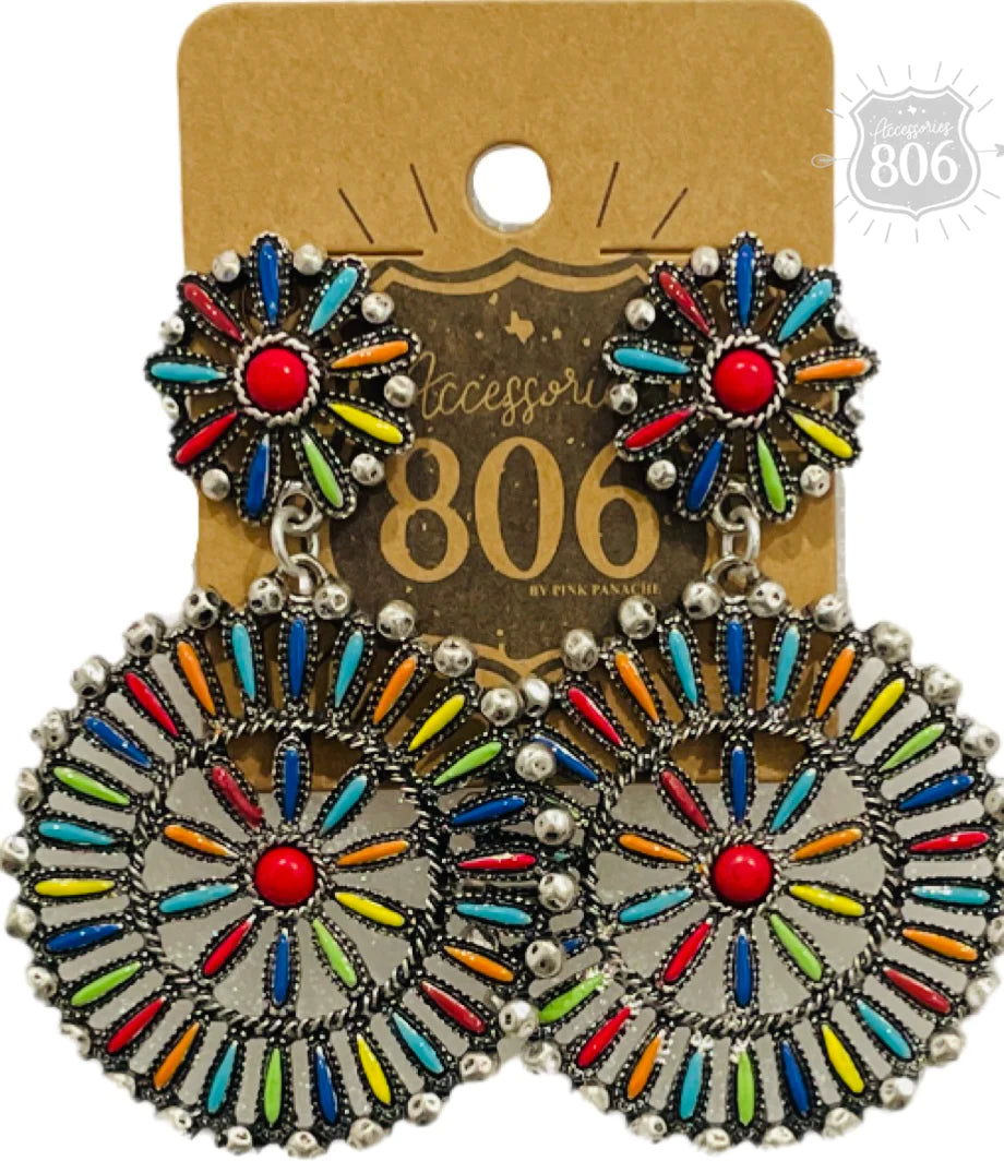 Southwest Multi-Colored Stones Round Earrings