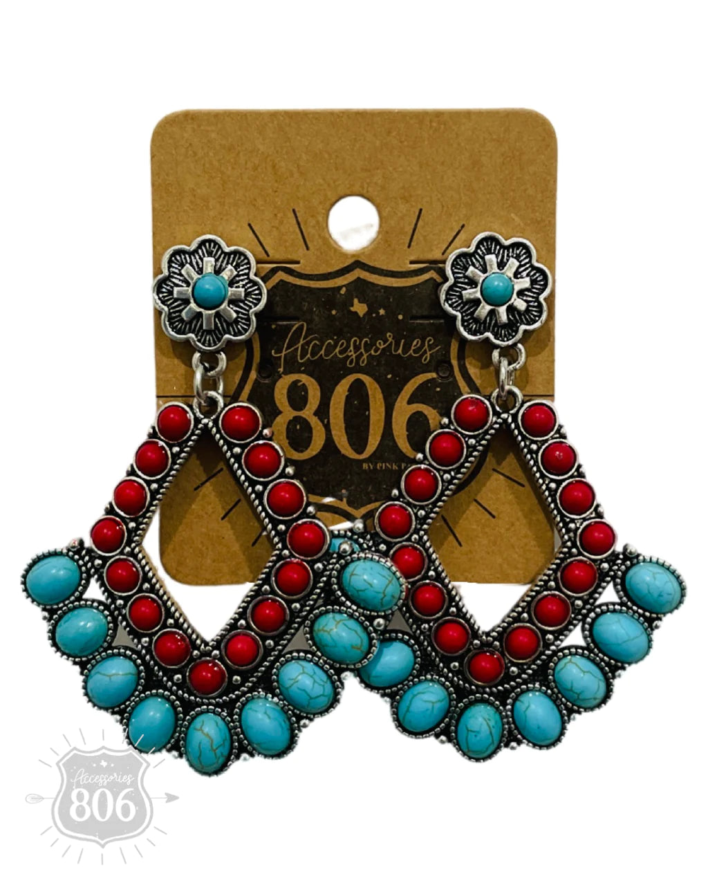 Southwest Red and Turquoise Diamond-Shape Post Earring