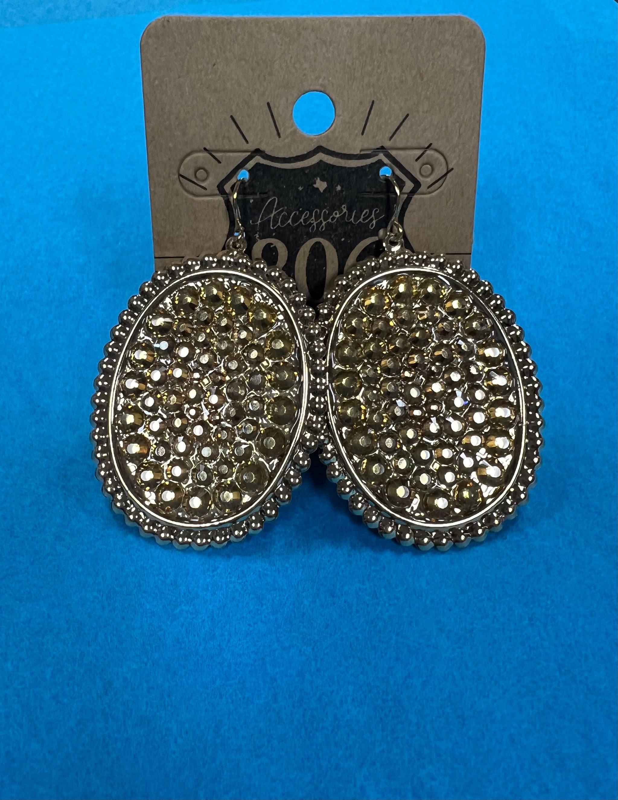 Round Gold and Rhinestone Earrings