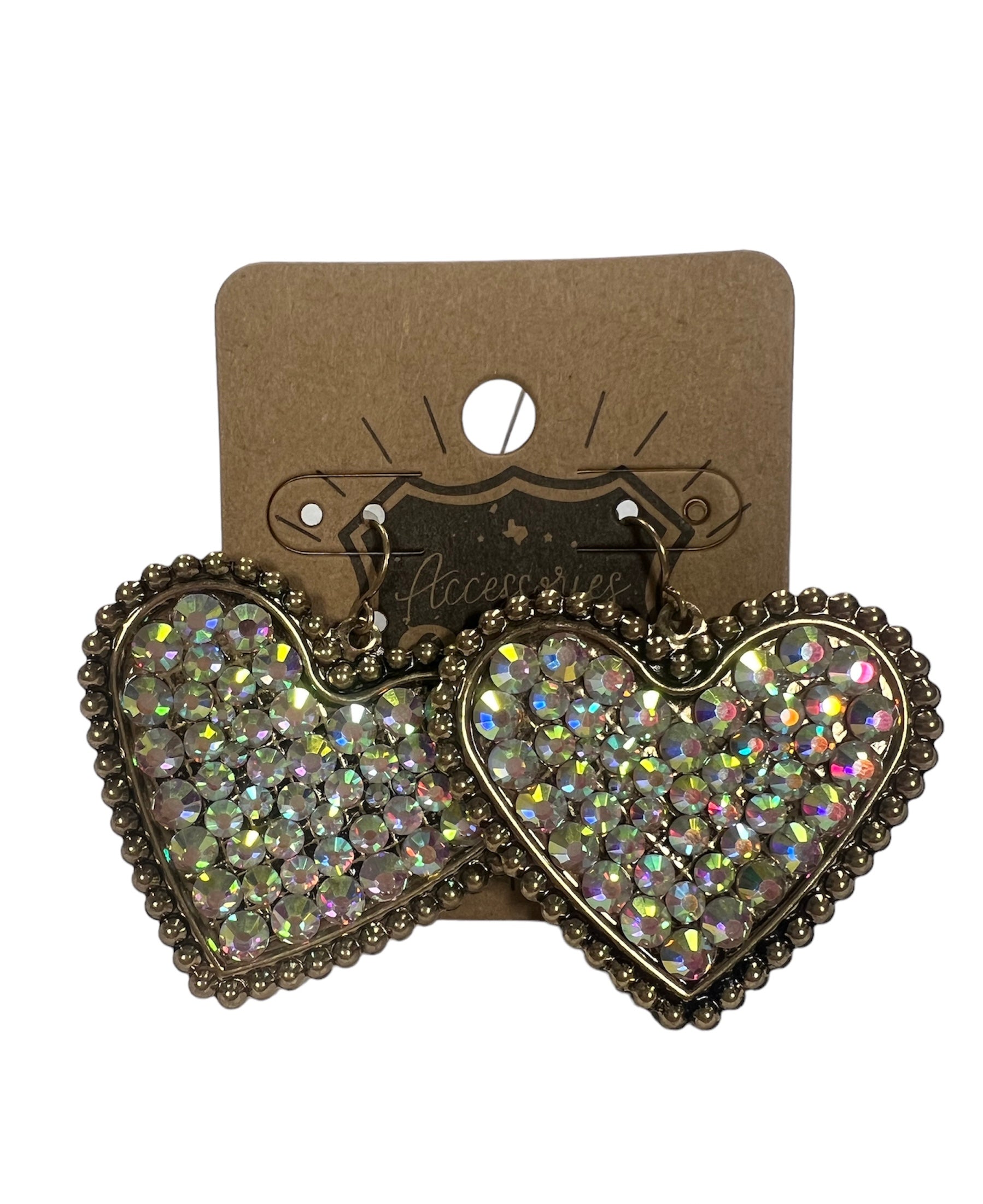 Rhinestone Heart Earrings in Gold
